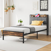 Twin Bed Frame with Storage Headboard & Charging Station